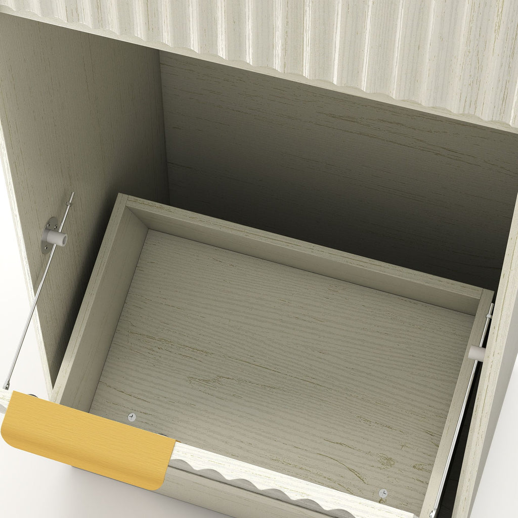 Tilt-Out Trash Cabinet with Wave-Textured Drawer and Pull-Out Bin