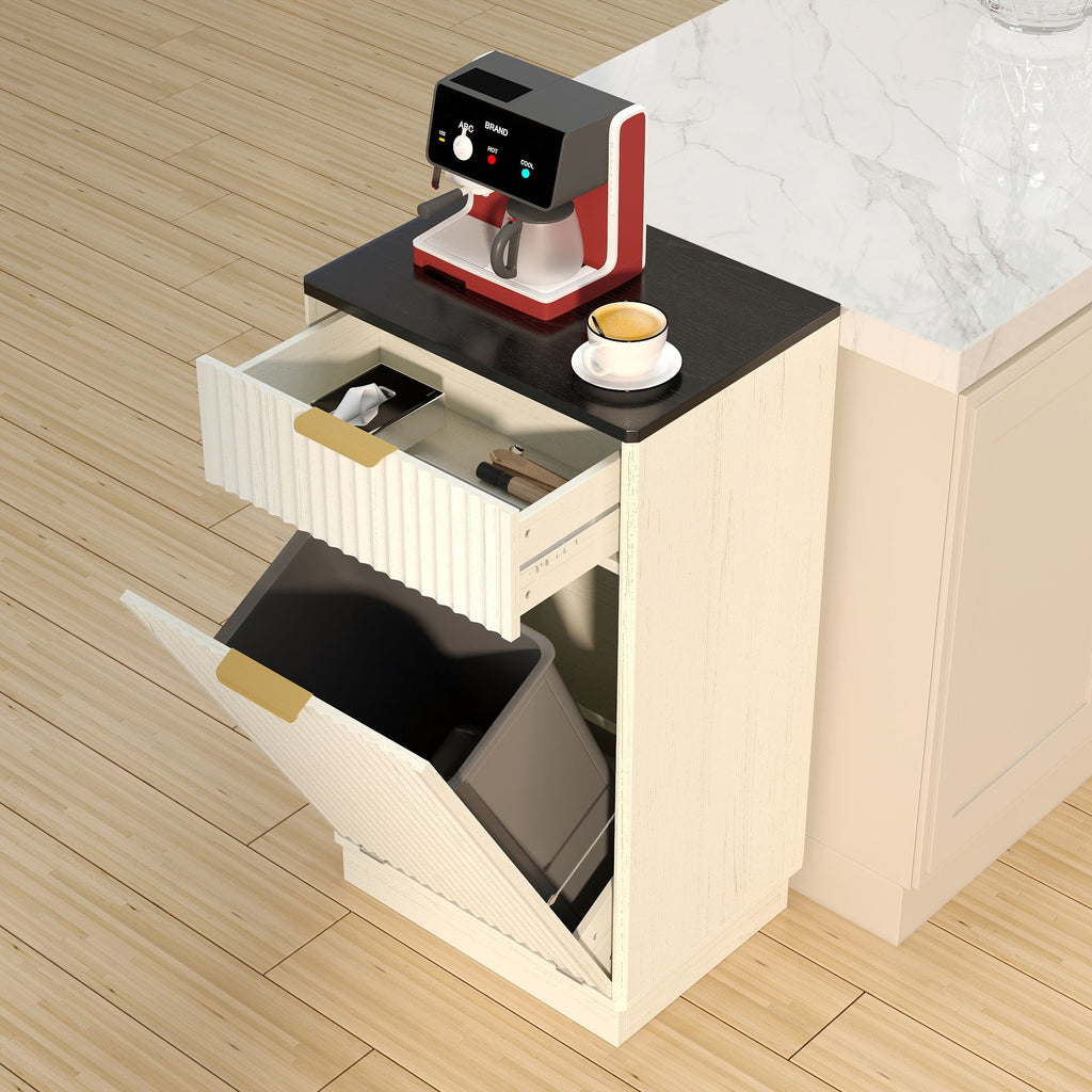 Tilt-Out Trash Cabinet with Wave-Textured Drawer and Pull-Out Bin