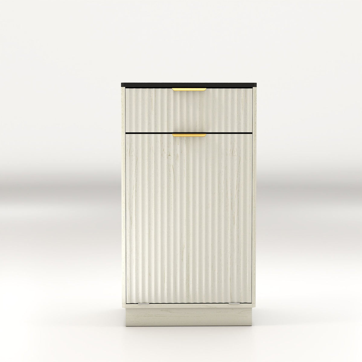 Tilt-Out Trash Cabinet with Wave-Textured Drawer and Pull-Out Bin