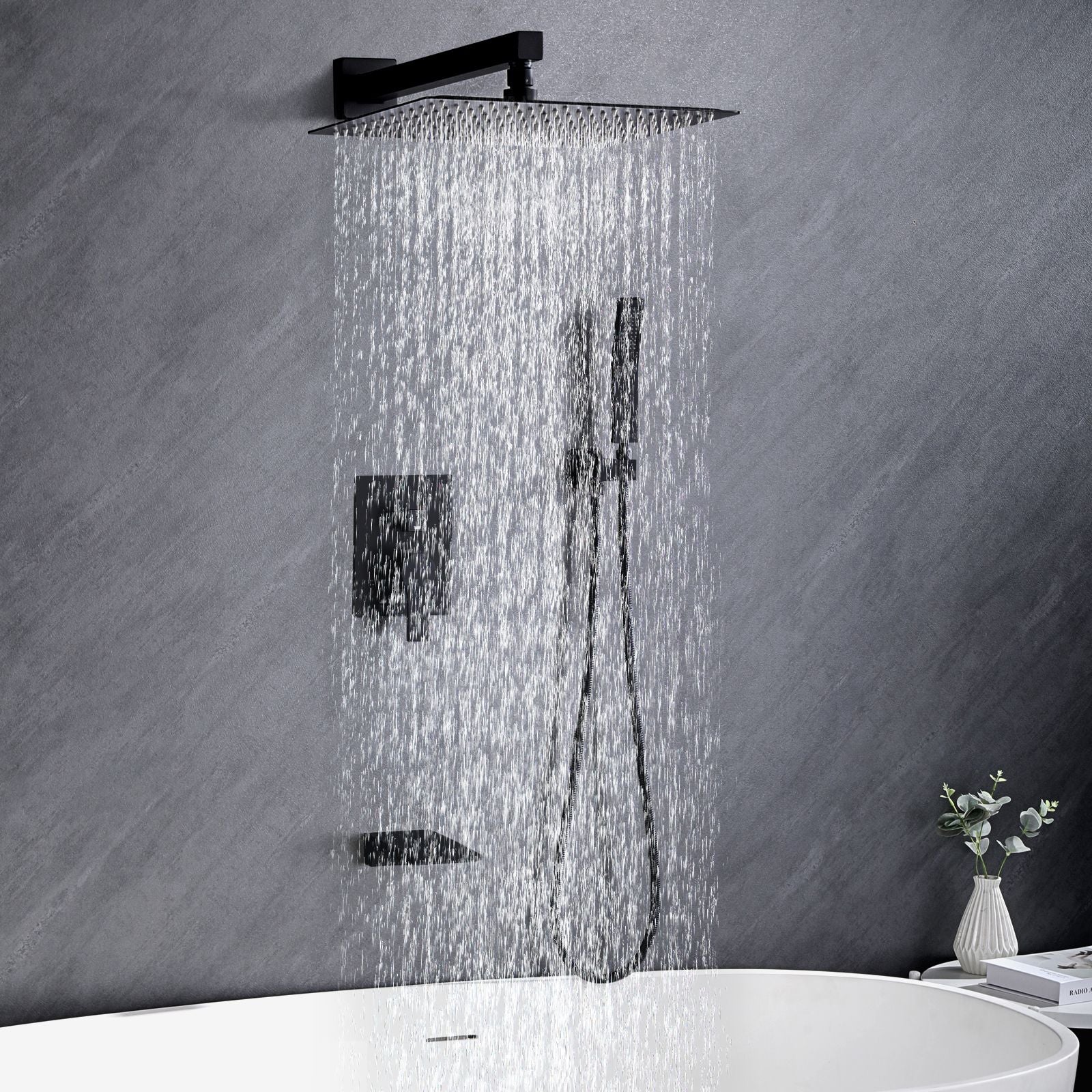 Matte-Black Rainfall and Handheld Shower System