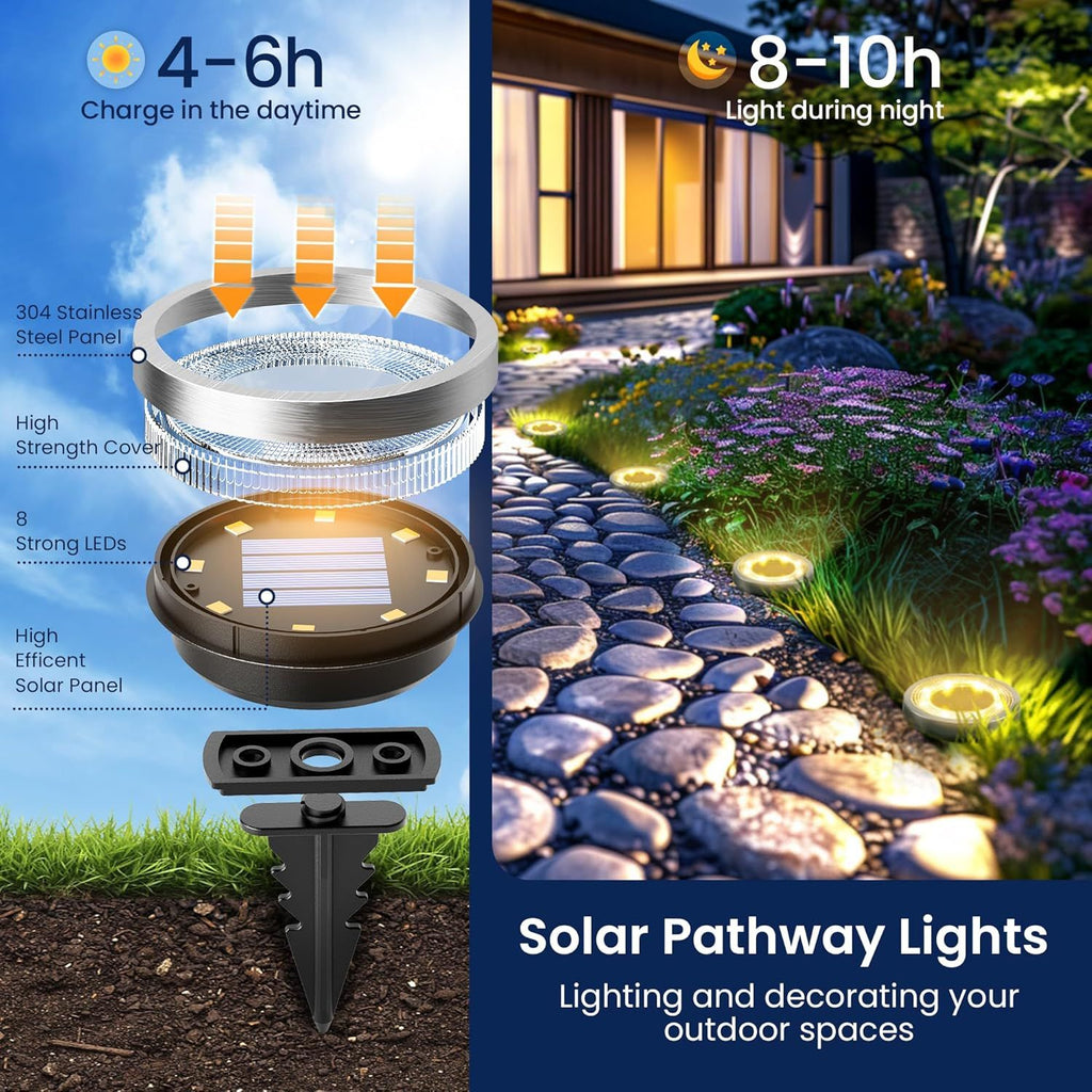 Warm White Solar Ground Lights for Outdoor Paths