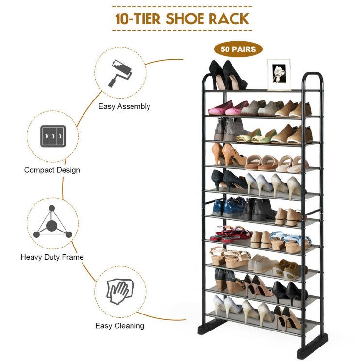 10-Tier Freestanding Shoe Organization Rack