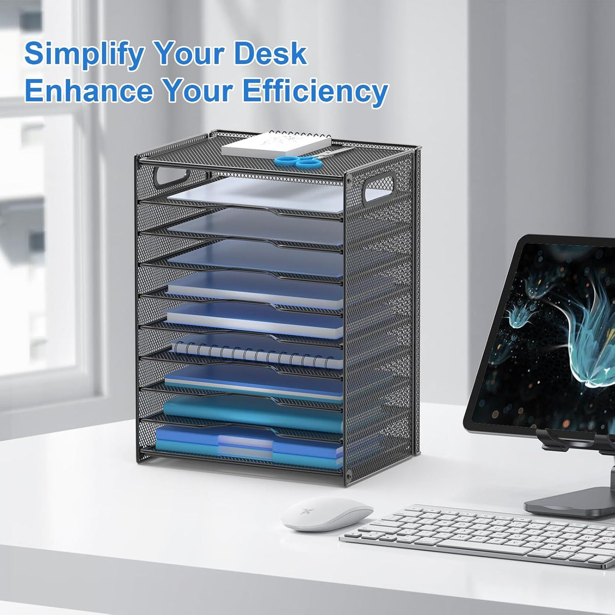 Adjustable 10-Tier Desktop Paper Organizer