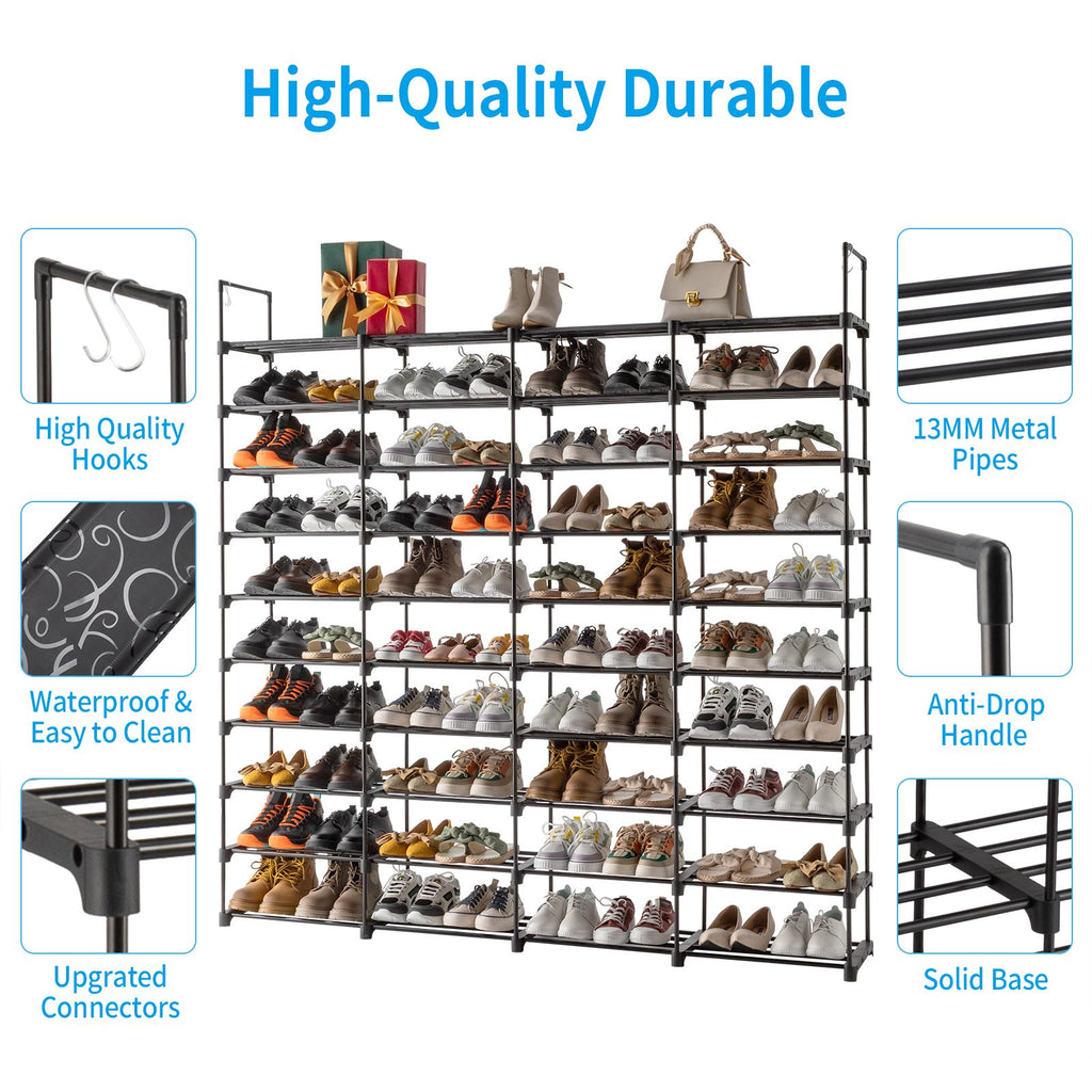 Versatile Shoe Storage Rack with Hooks for Closet and Entryway