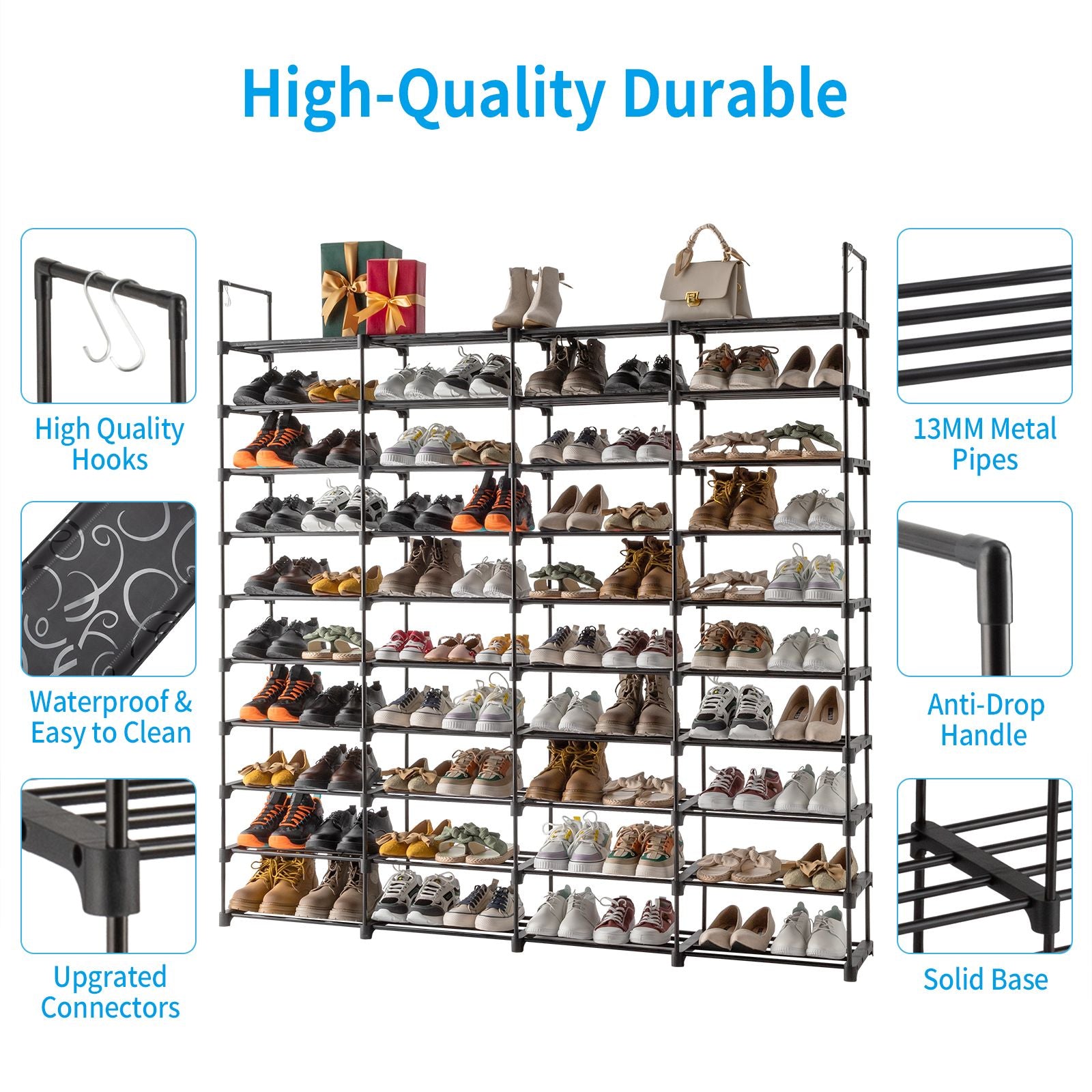 Versatile Shoe Storage Rack with Hooks for Closet and Entryway