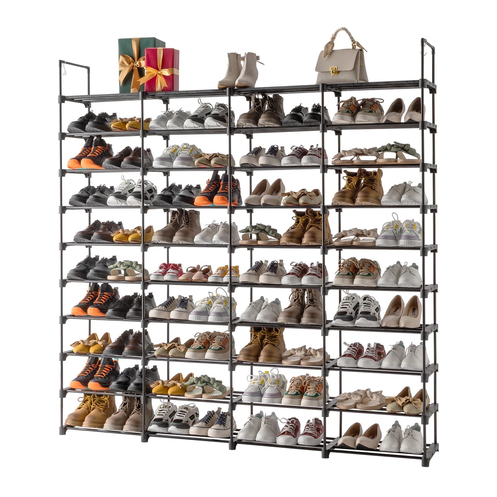 Versatile Shoe Storage Rack with Hooks for Closet and Entryway