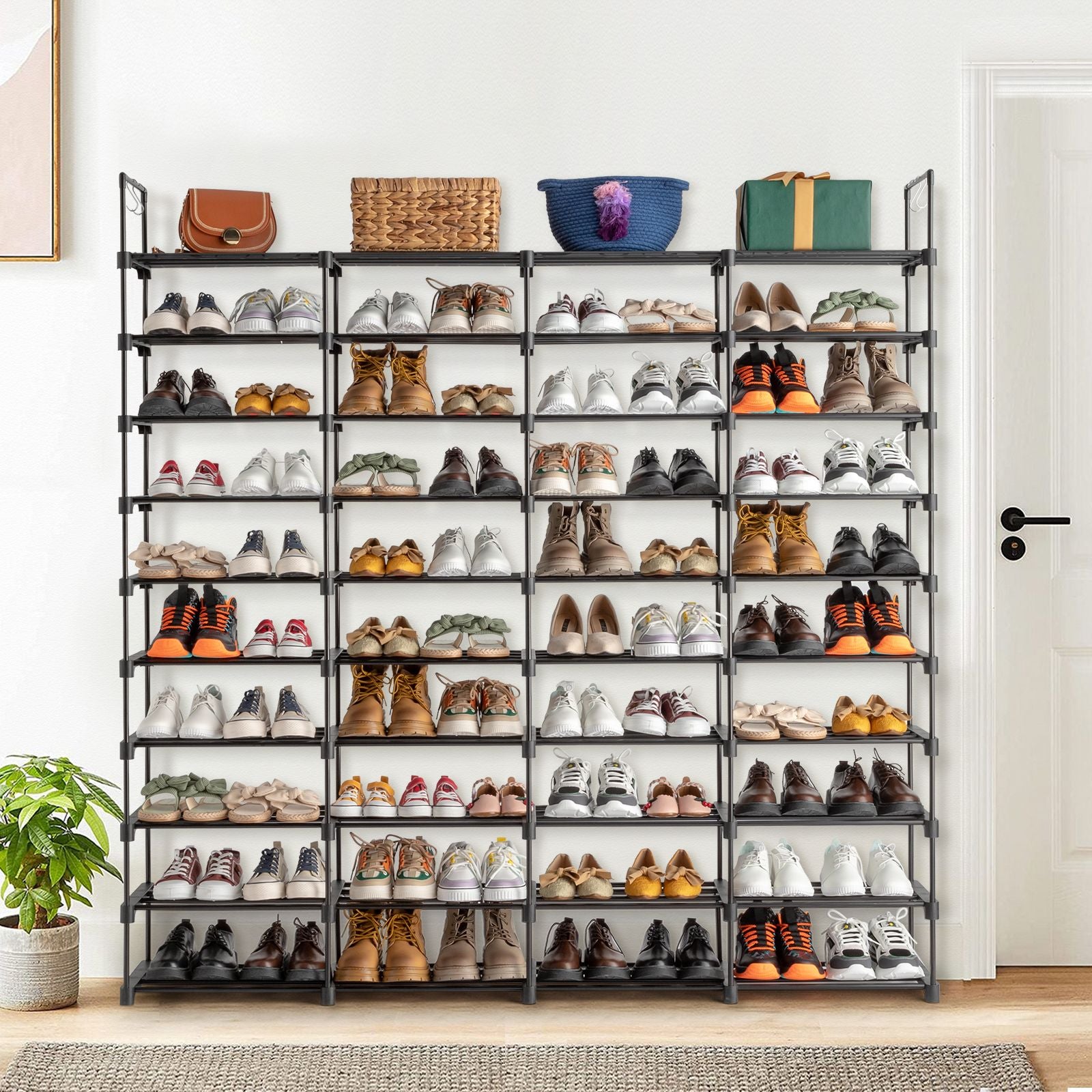 Versatile Shoe Storage Rack with Hooks for Closet and Entryway