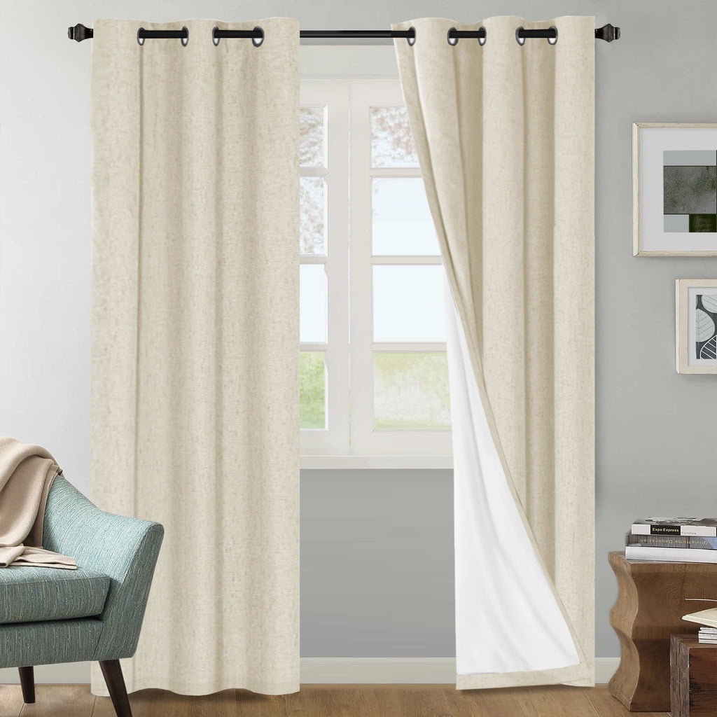 Bleached Sand Faux-Linen Blackout Curtains