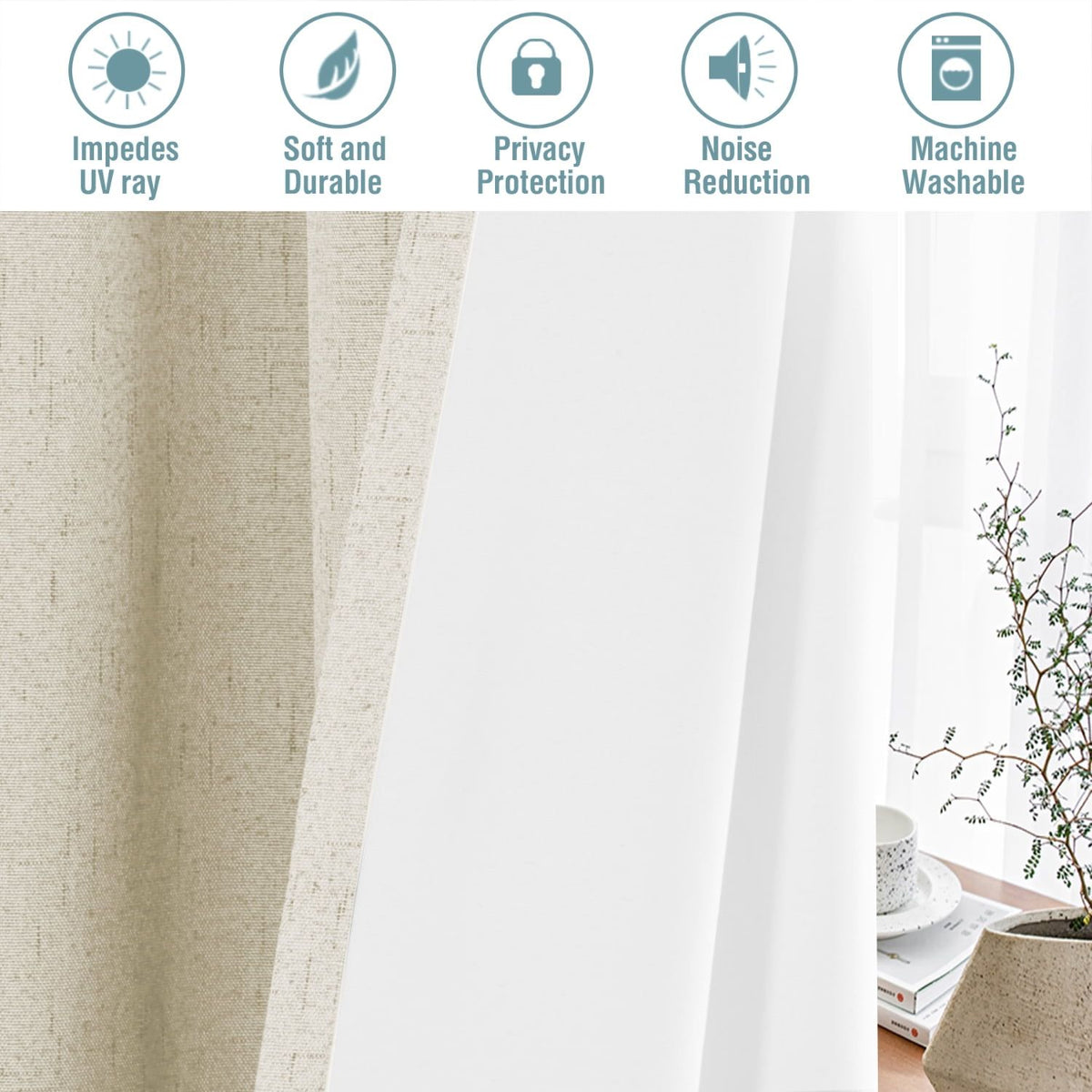 Bleached Sand Faux-Linen Blackout Curtains