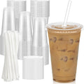100 Pack - Clear Plastic Cups with Lids and Straws, Sturdy & Food Safe Iced Coffee Cups with l
