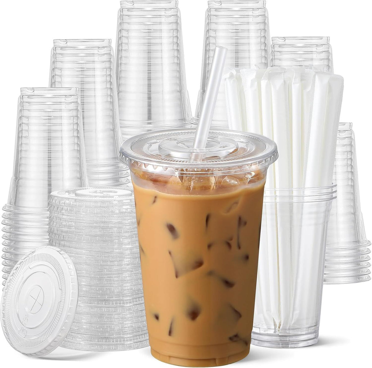 Clear Cold Drink Cups with Lids and Straws