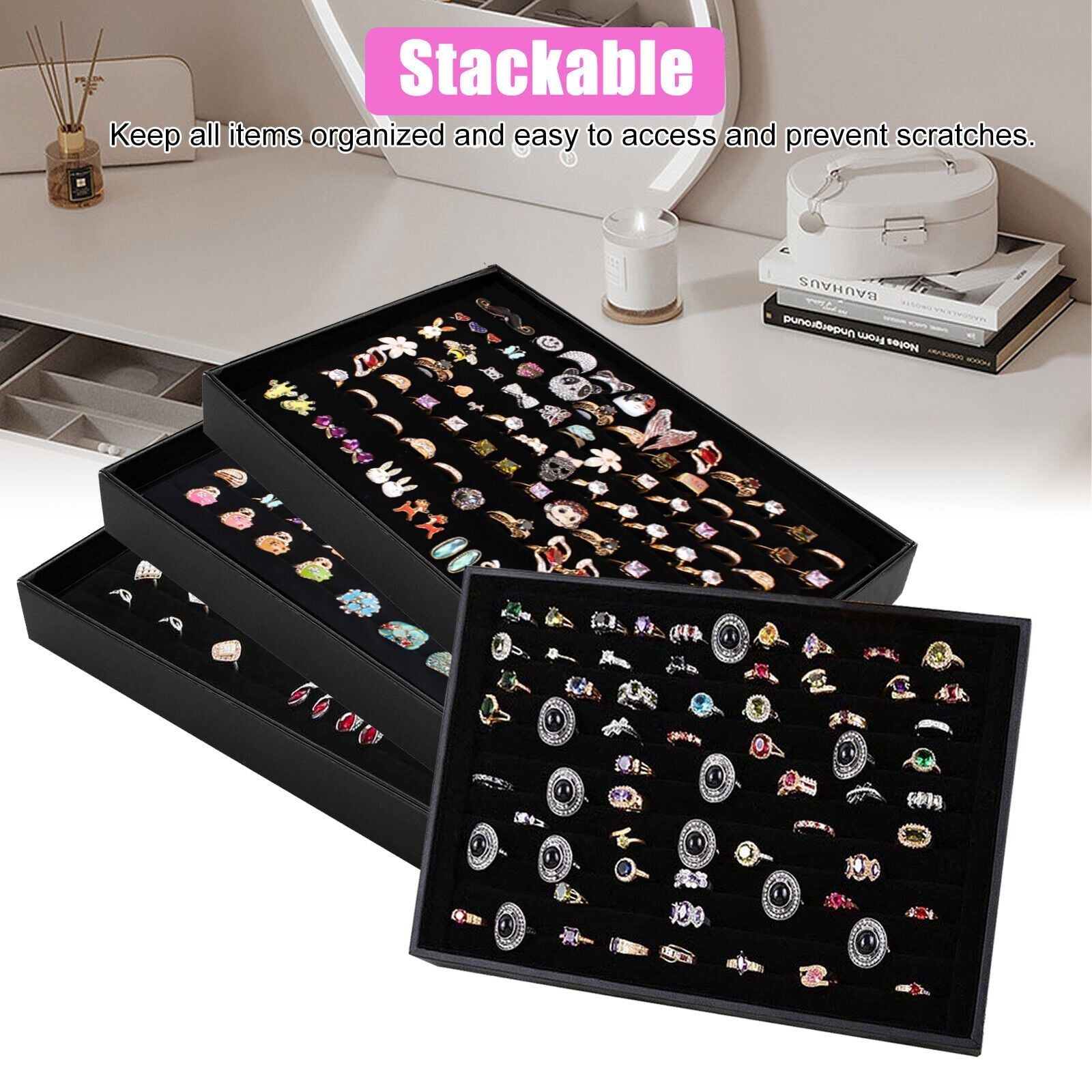100-Slot Jewelry Ring & Earring Display Organizer Tray