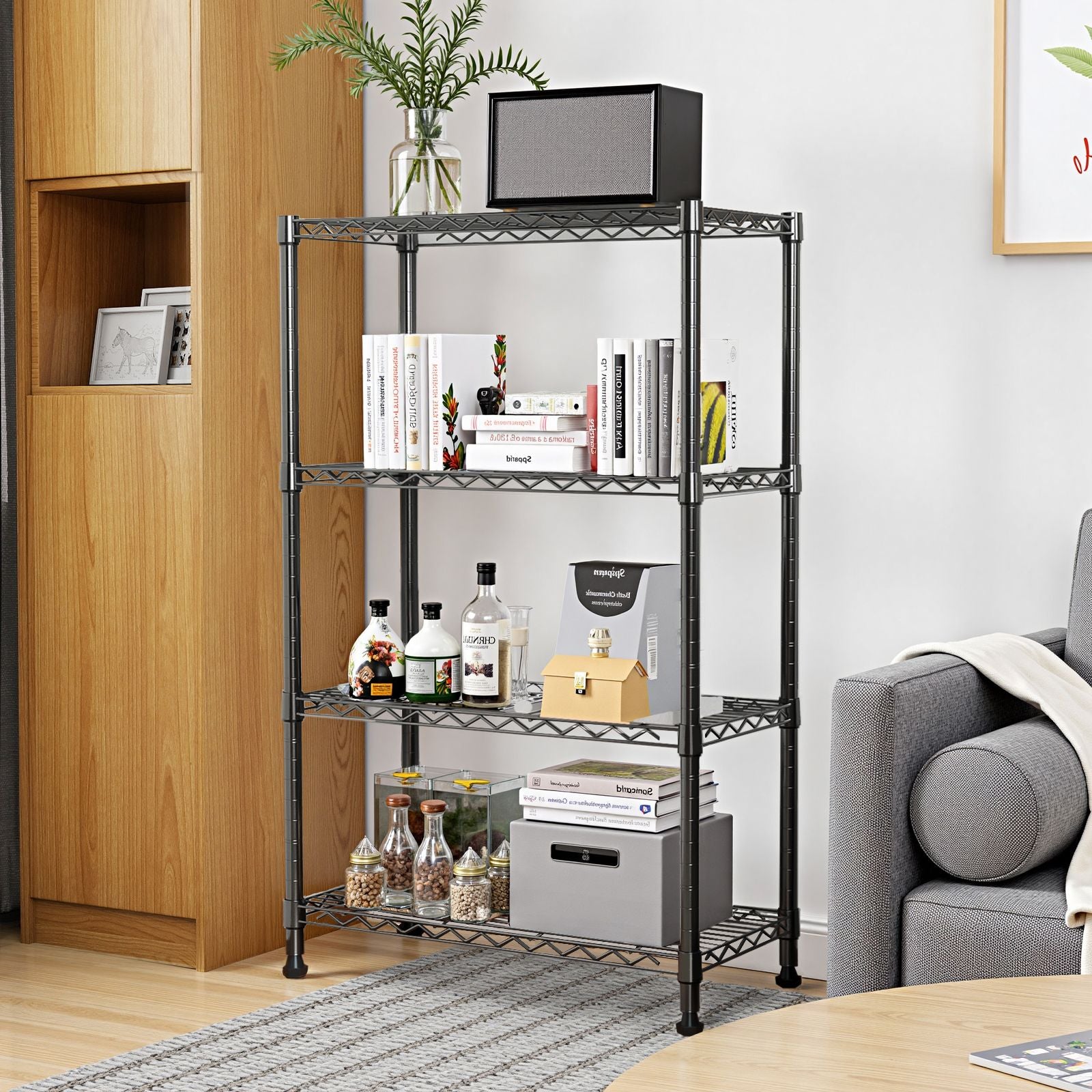 Storage Shelving 4-Tier Utility Shelving Unit Steel Organizer Wire Rack for Home,Kitchen,Of