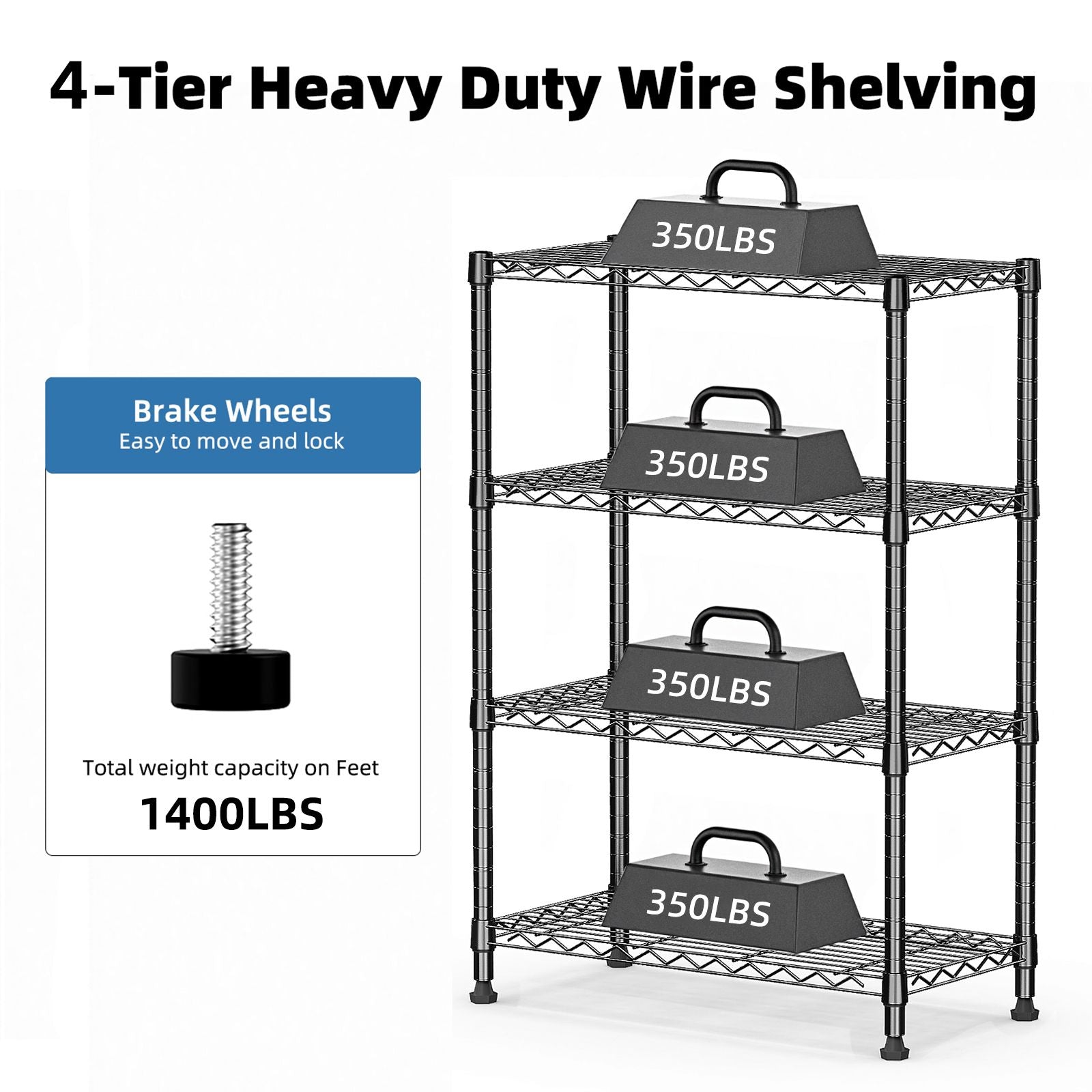 Storage Shelving 4-Tier Utility Shelving Unit Steel Organizer Wire Rack for Home,Kitchen,Of