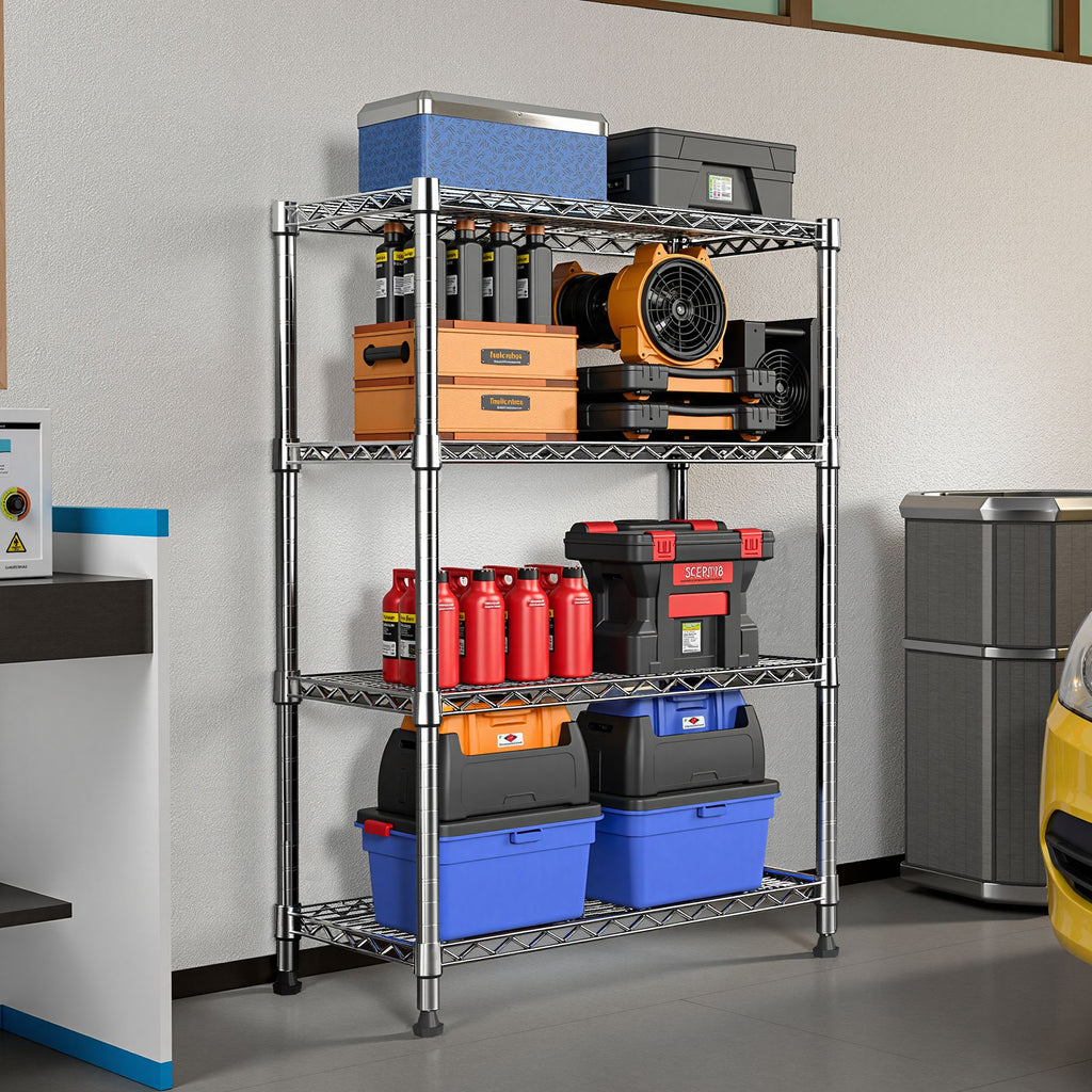 Storage Shelving 4-Tier Utility Shelving Unit Steel Organizer Wire Rack for Home,Kitchen,Of