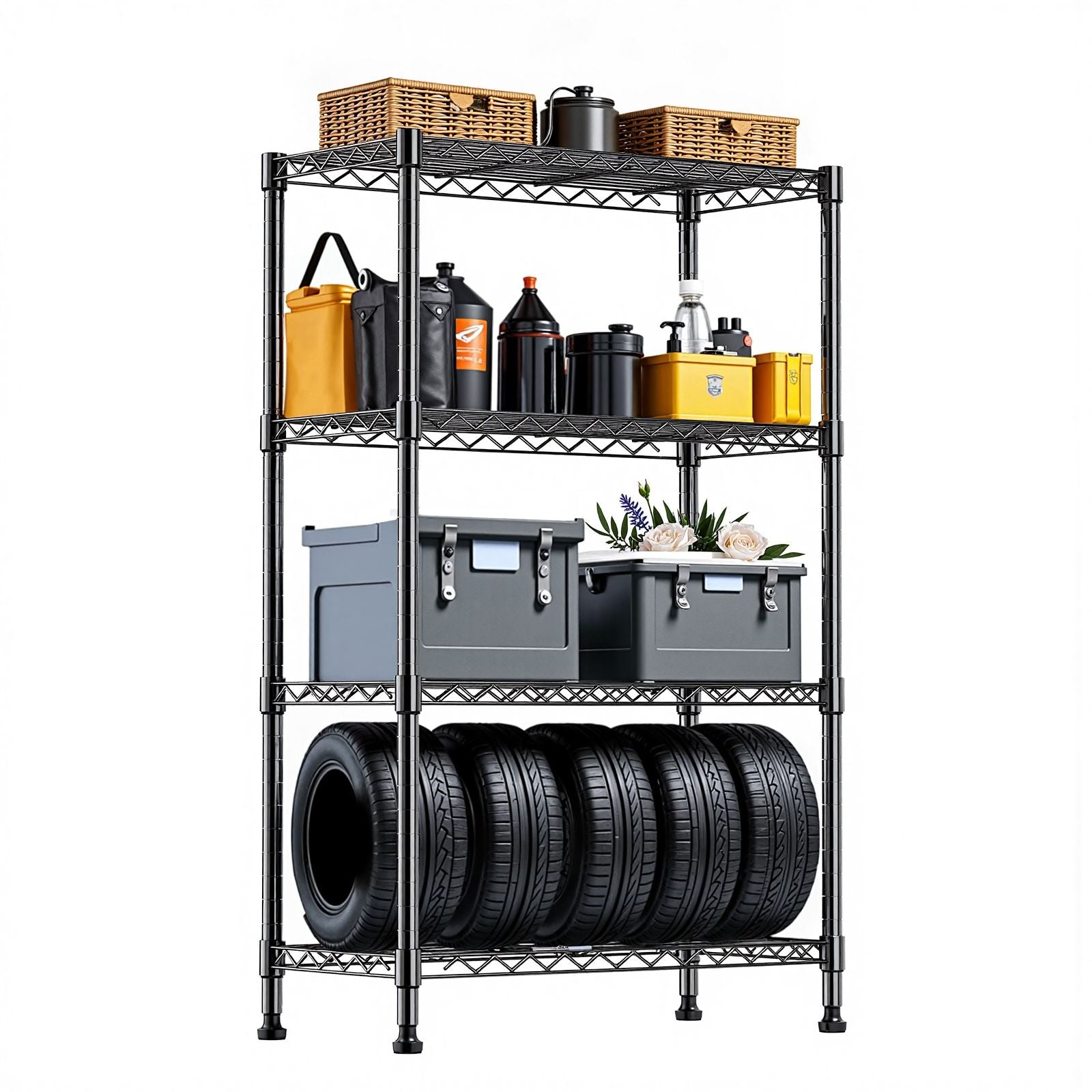 Storage Shelving 4-Tier Utility Shelving Unit Steel Organizer Wire Rack for Home,Kitchen,Of