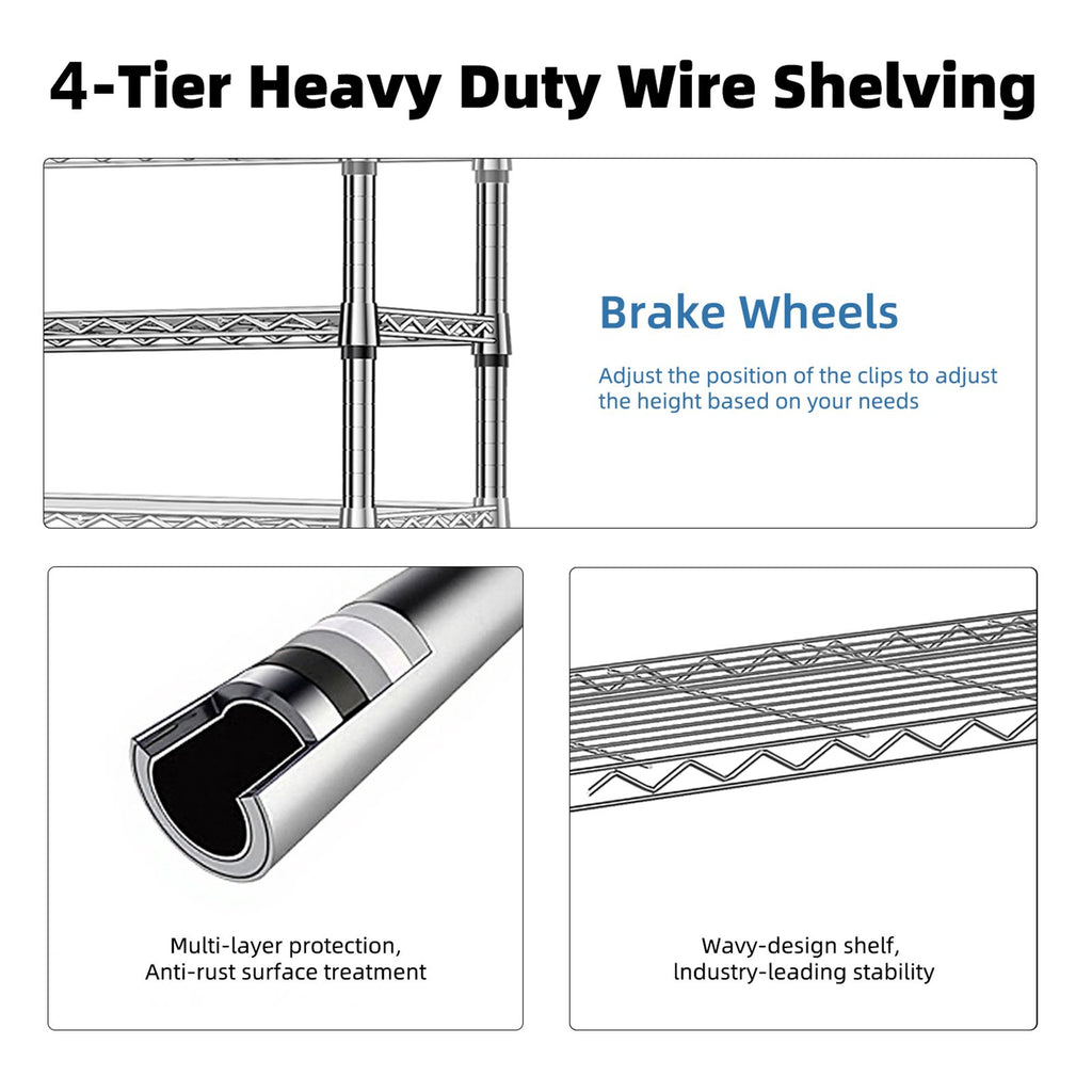 Storage Shelving 4-Tier Utility Shelving Unit Steel Organizer Wire Rack for Home,Kitchen,Of