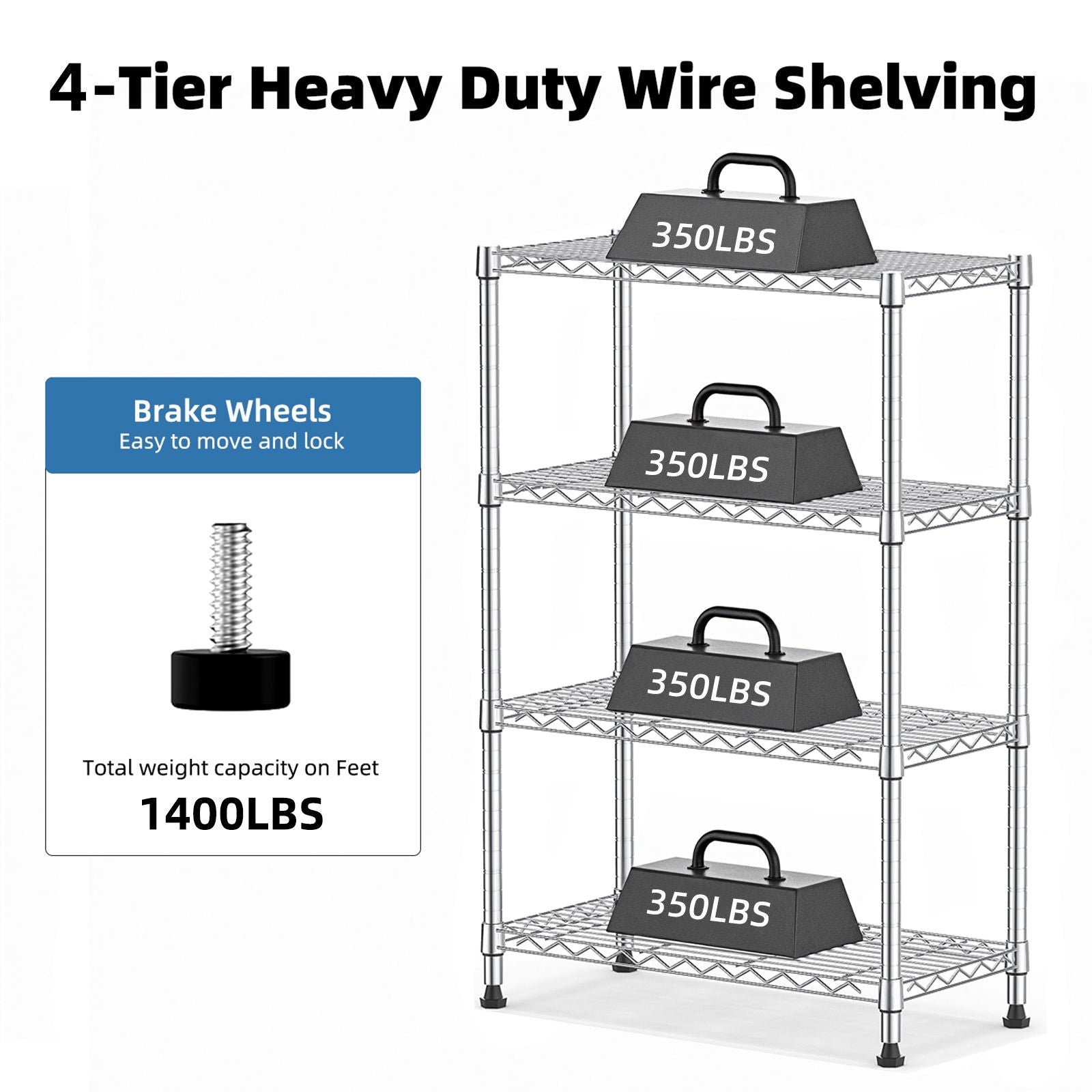 4-Tier practical Steel Shelving Unit for Home and Office
