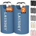 Collapsible Laundry Hamper with Handles, Blue, 2-Pack