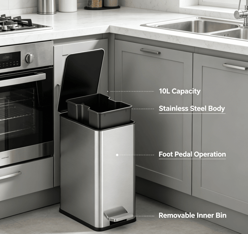 Dual-Compartment Step Trash Can with Slow-Close Lid