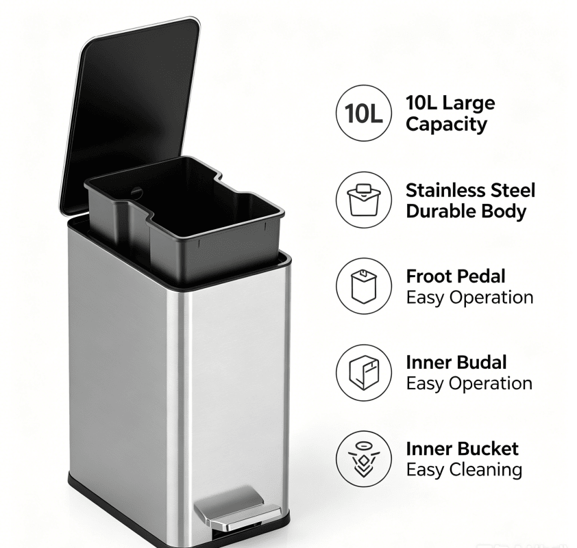 Dual-Compartment Step Trash Can with Slow-Close Lid