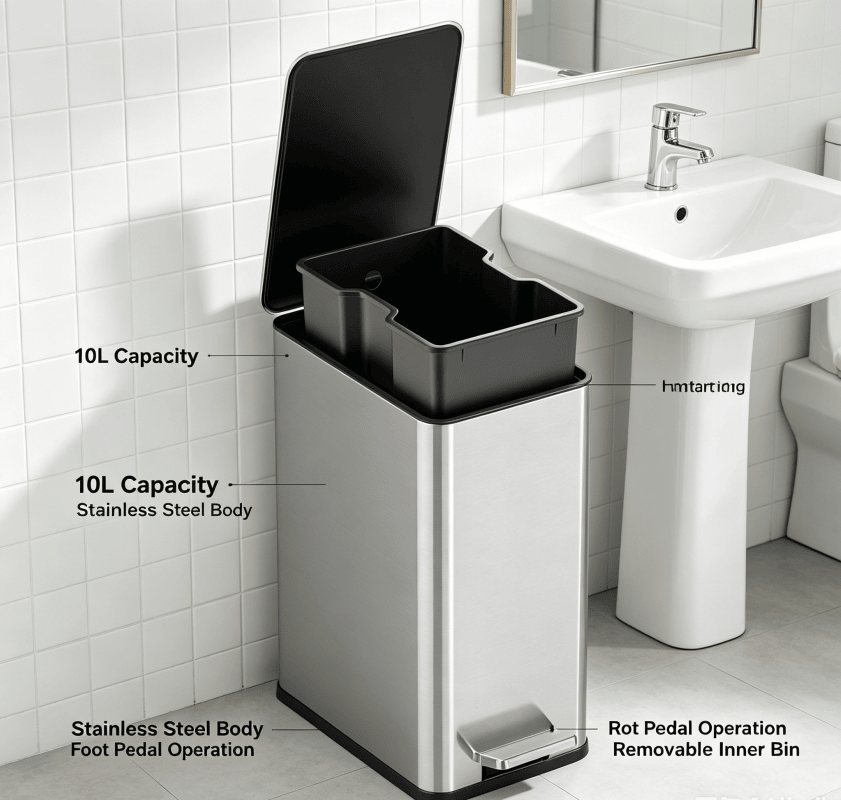 Dual-Compartment Step Trash Can with Slow-Close Lid