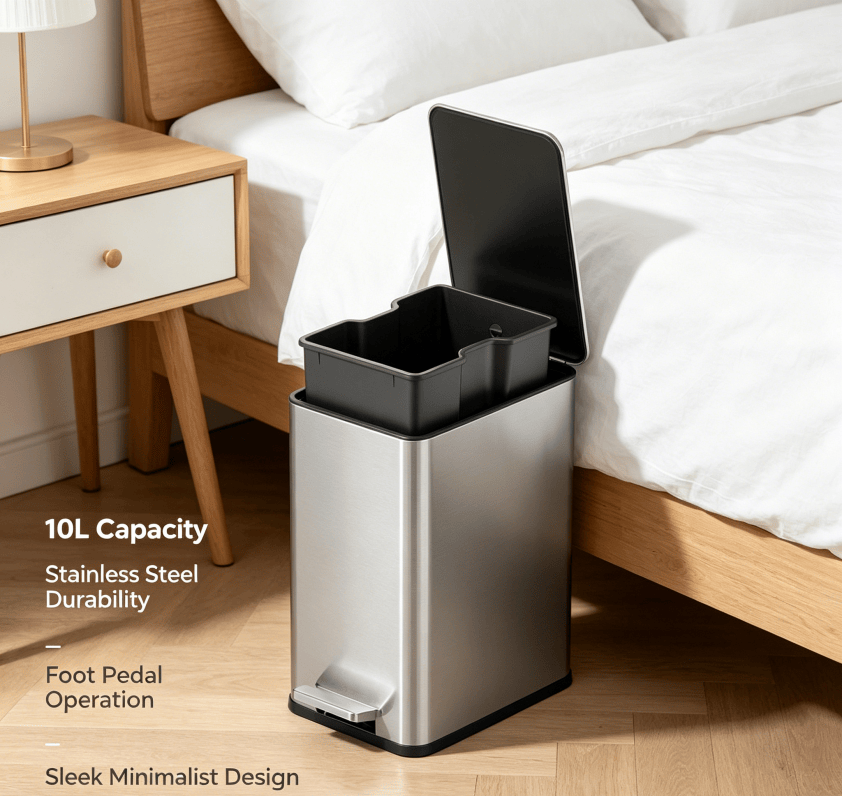 Dual-Compartment Step Trash Can with Slow-Close Lid