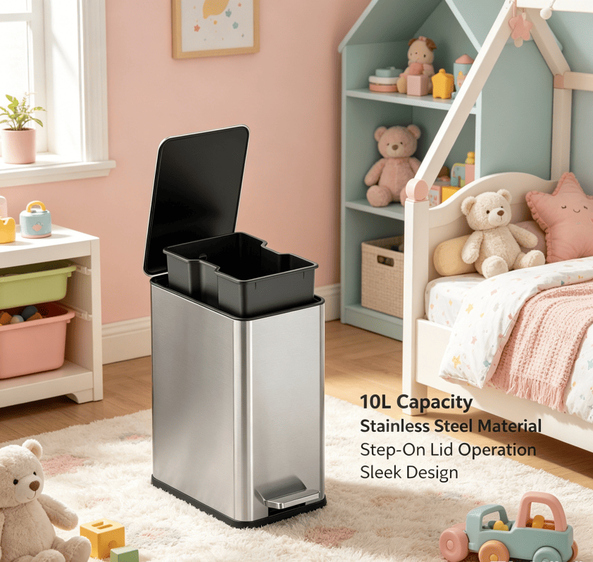 Dual-Compartment Step Trash Can with Slow-Close Lid