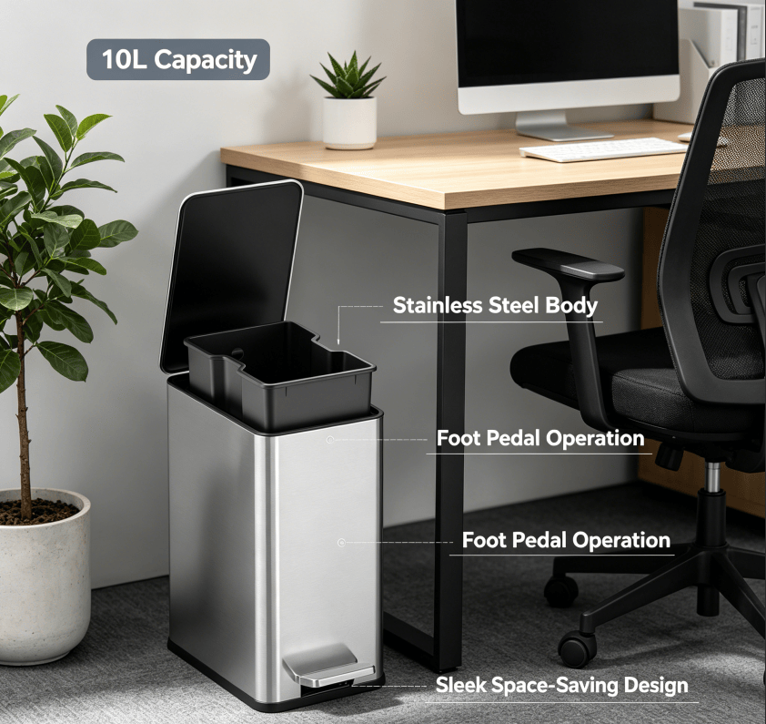 Dual-Compartment Step Trash Can with Slow-Close Lid