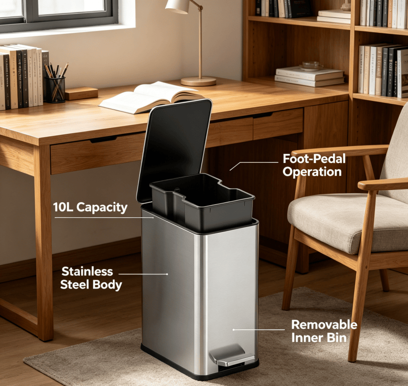 Dual-Compartment Step Trash Can with Slow-Close Lid