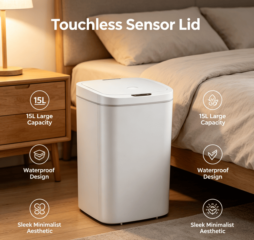 Touchless Sensor Trash Can for Indoor Spaces