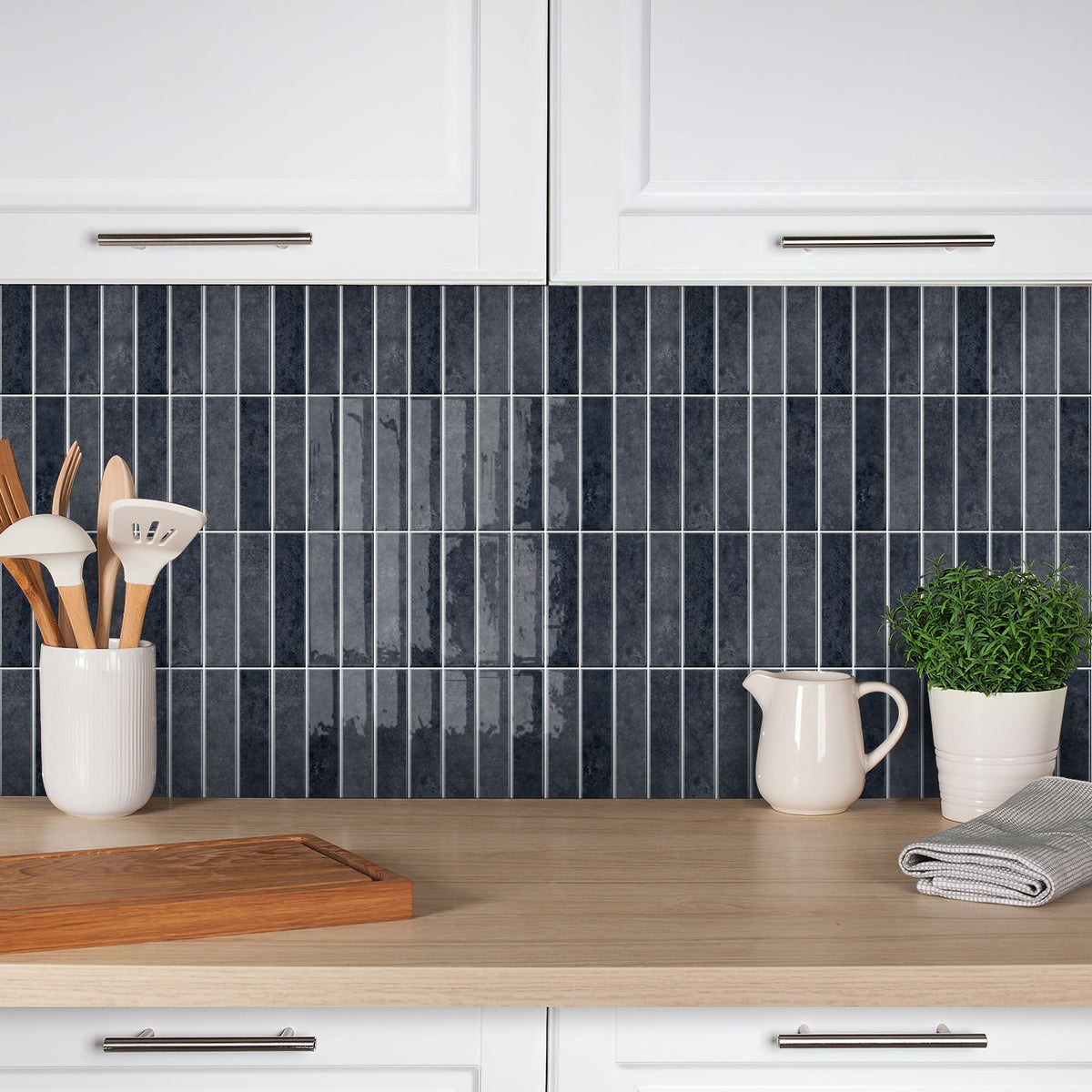 Slate Gray Industrial Long-Stripe Backsplash Tiles