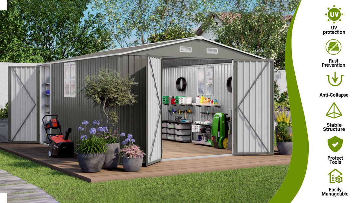 Outdoor Storage Shed with Flexible Front and Side Access