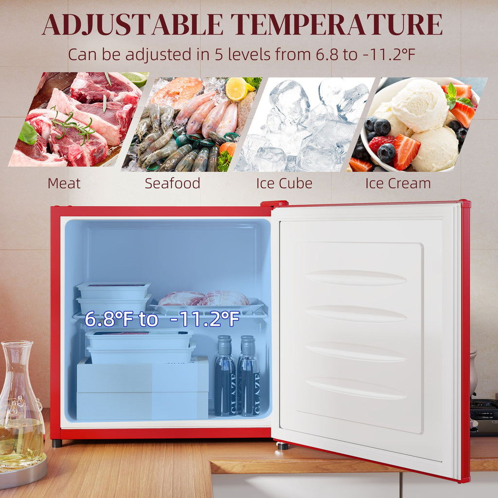 Compact 1.1 Cu. Countertop Mini Freezer with Adjustable Temperature, Red