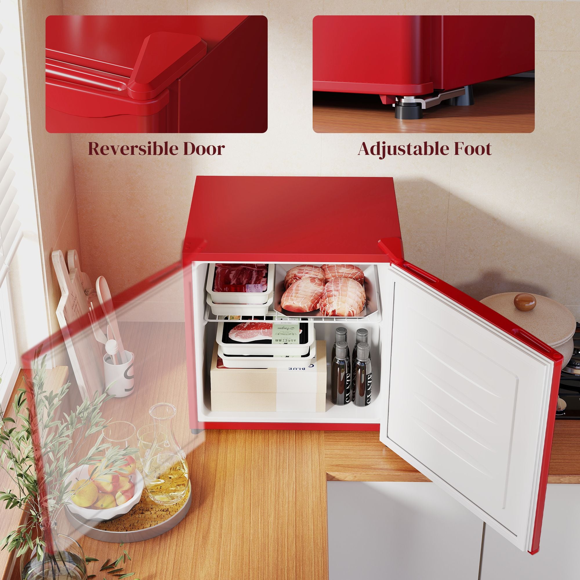Compact 1.1 Cu. Countertop Mini Freezer with Adjustable Temperature, Red