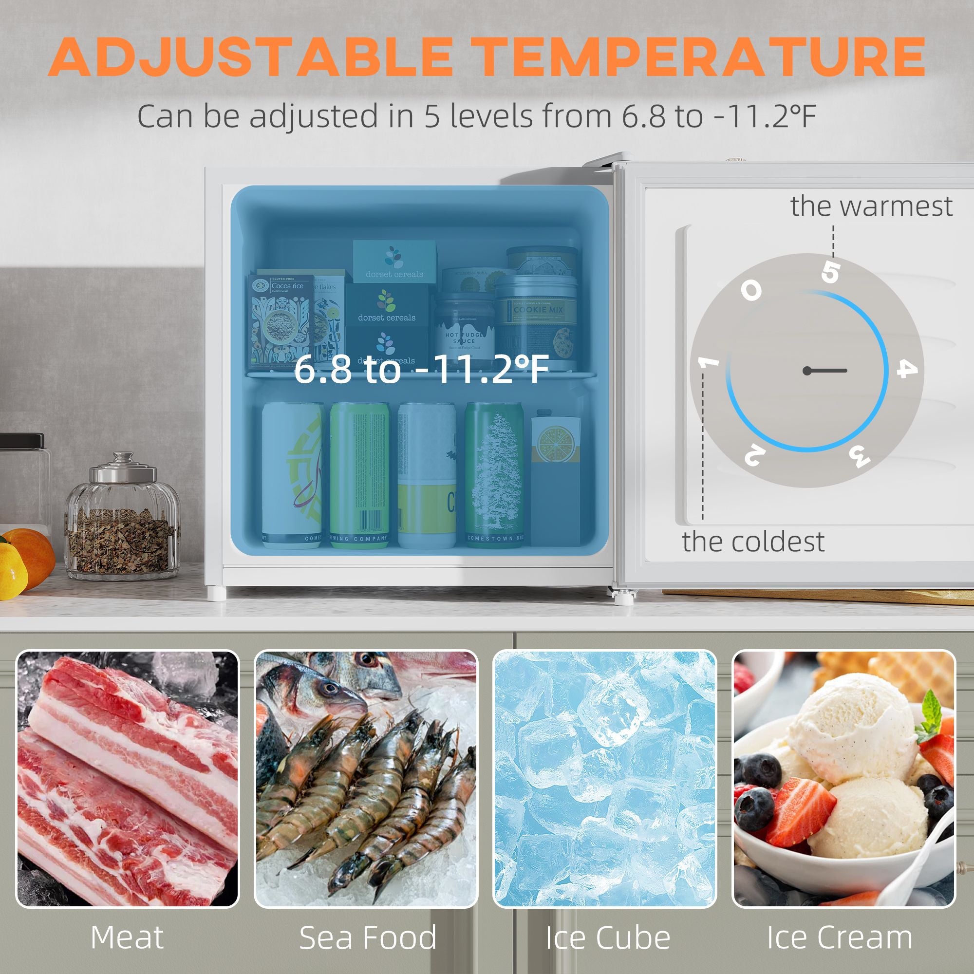 1.1 Cu. Compact Upright Freezer with Adjustable Temperature