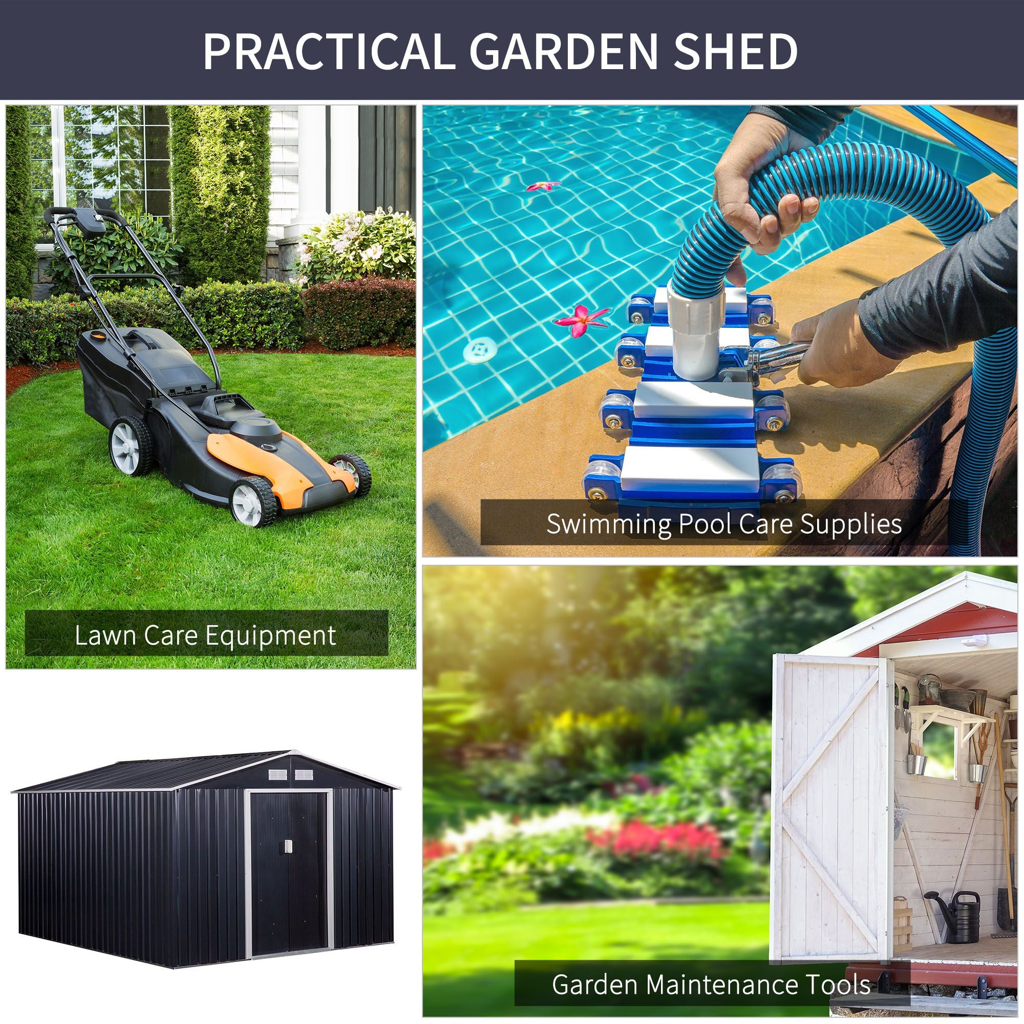 Metal Storage Shed with Double Sliding Doors and 4 Air Vents for Organized Backyard