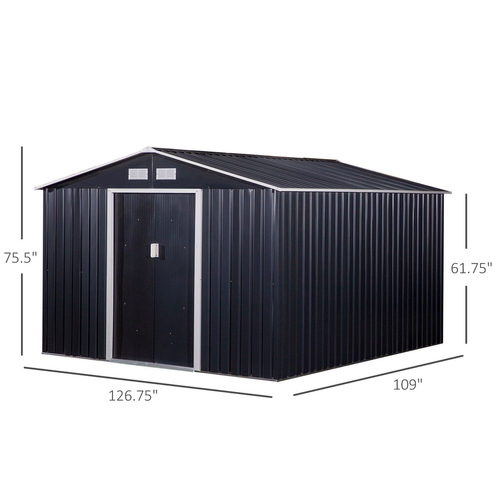 Metal Storage Shed with Double Sliding Doors and 4 Air Vents for Organized Backyard