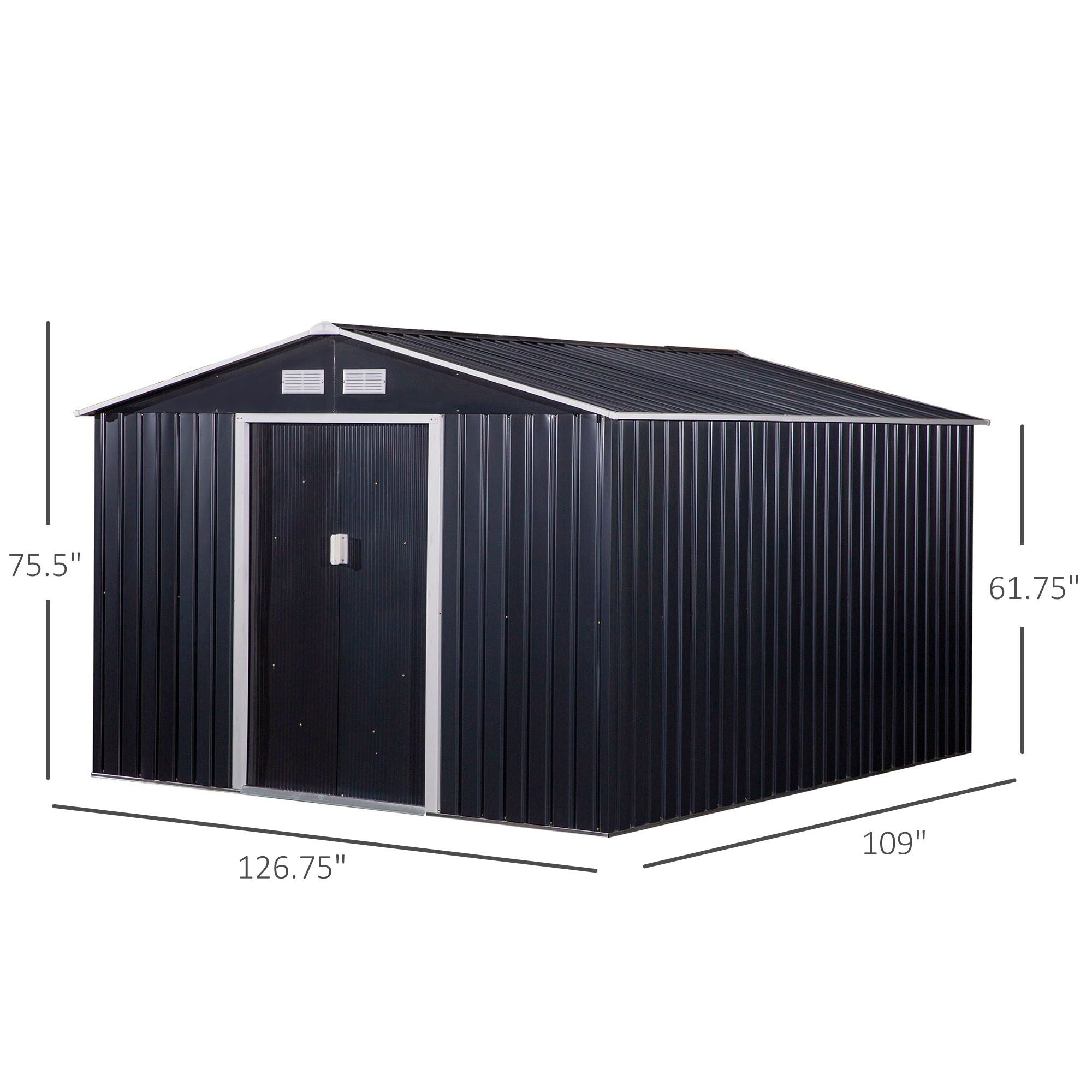 Metal Storage Shed with Double Sliding Doors and 4 Air Vents for Organized Backyard