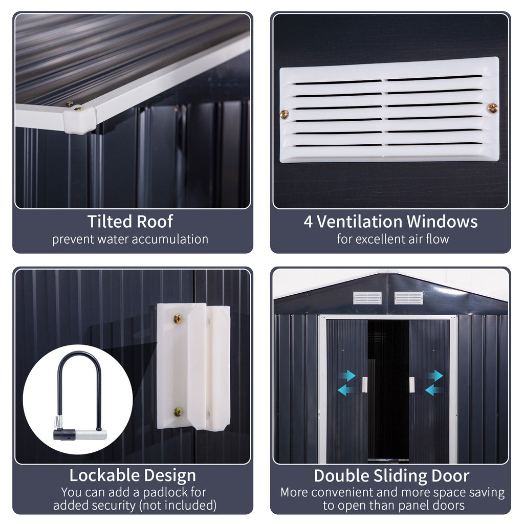 Metal Storage Shed with Double Sliding Doors and 4 Air Vents for Organized Backyard