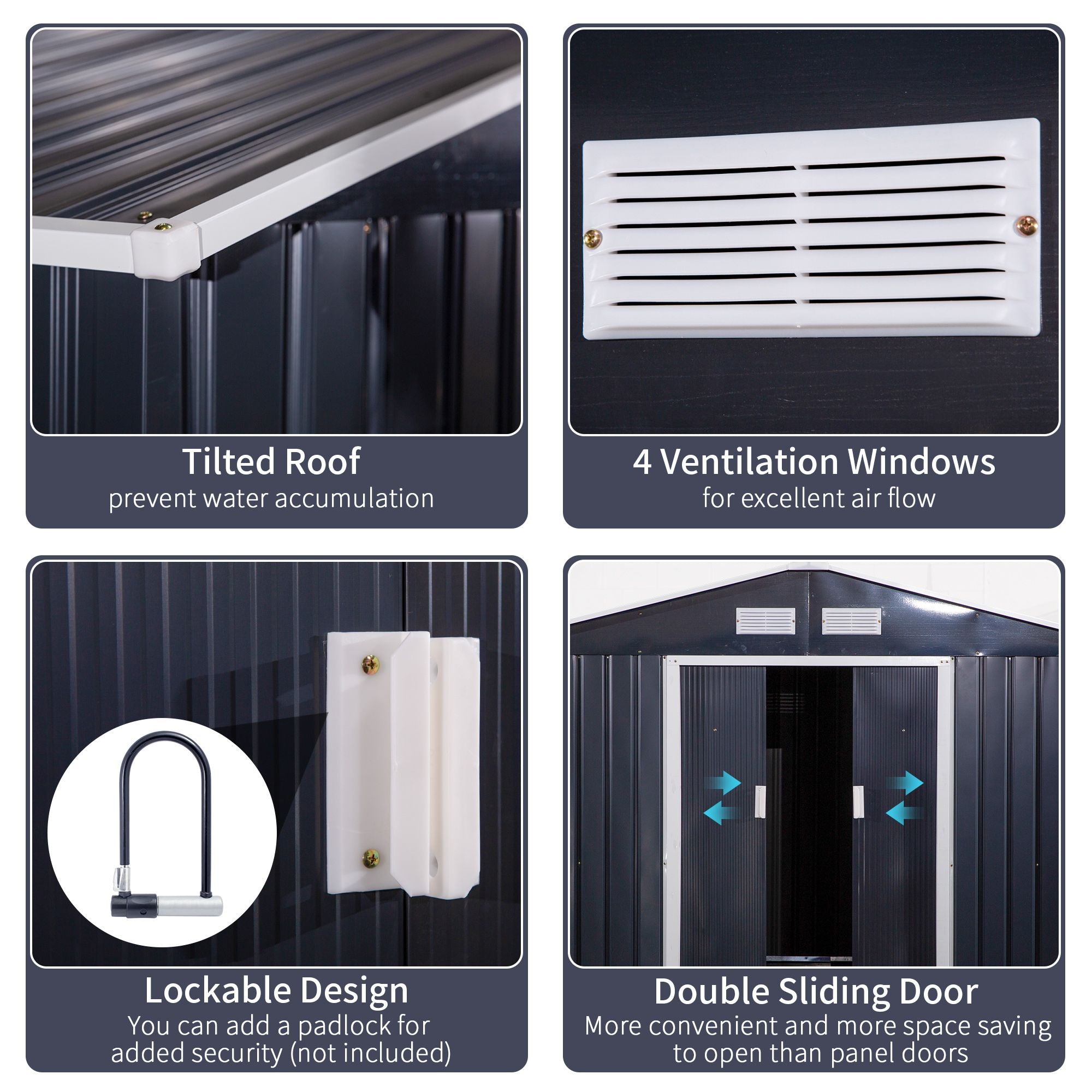 Metal Storage Shed with Double Sliding Doors and 4 Air Vents for Organized Backyard