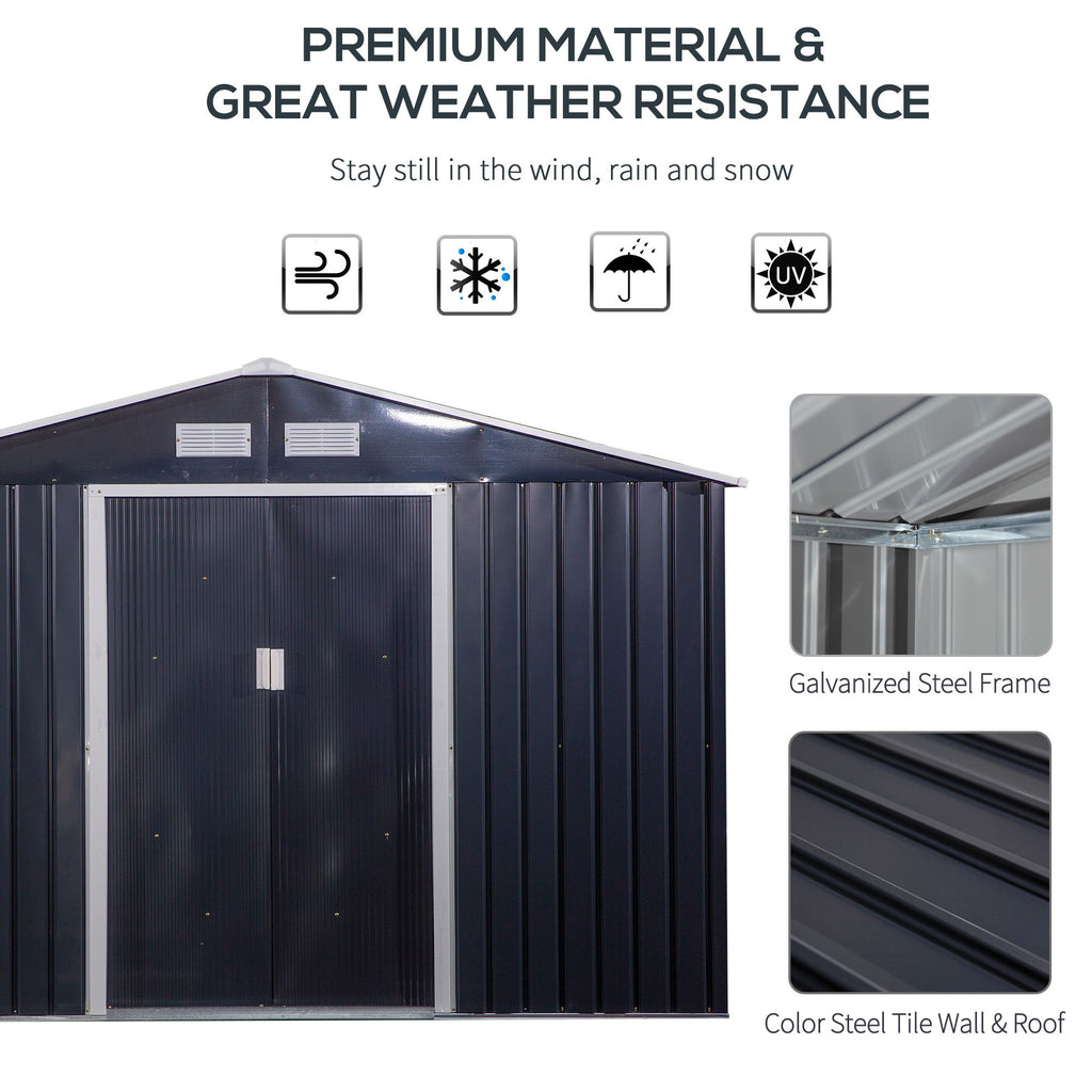 Metal Storage Shed with Double Sliding Doors and 4 Air Vents for Organized Backyard