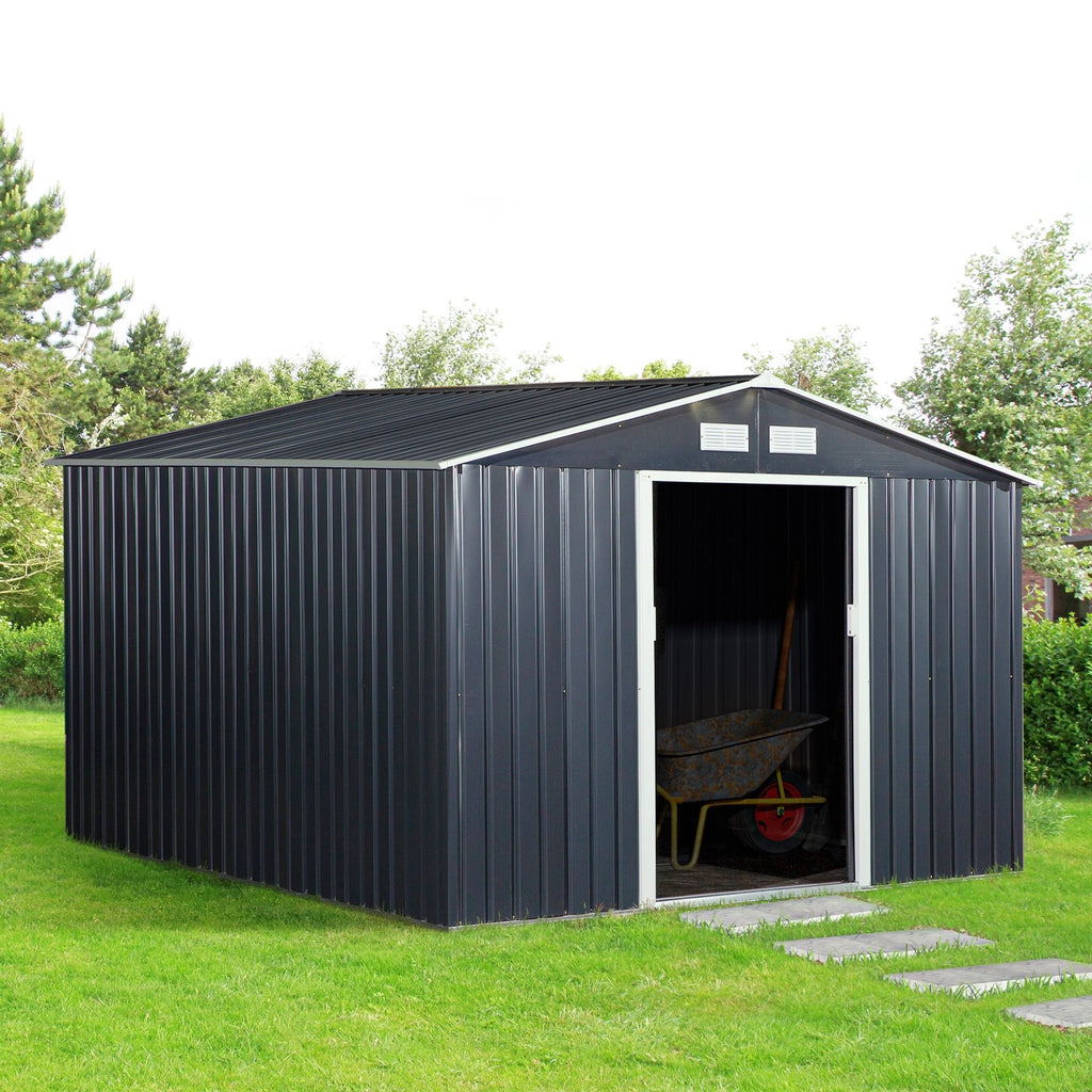 Metal Storage Shed with Double Sliding Doors and 4 Air Vents for Organized Backyard