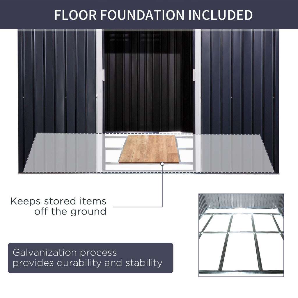 Metal Storage Shed with Double Sliding Doors and 4 Air Vents for Organized Backyard