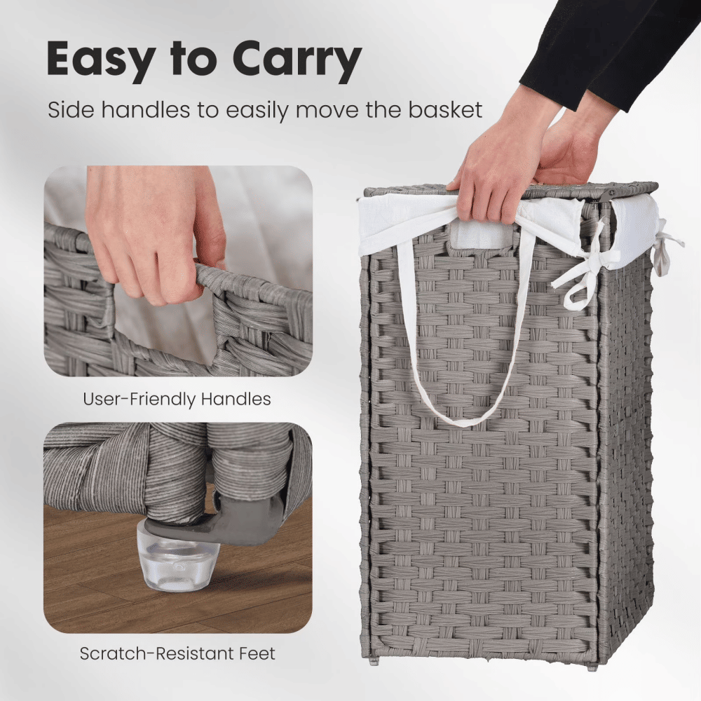 110L Laundry Hamper with Lid, Removable Liner – Gray