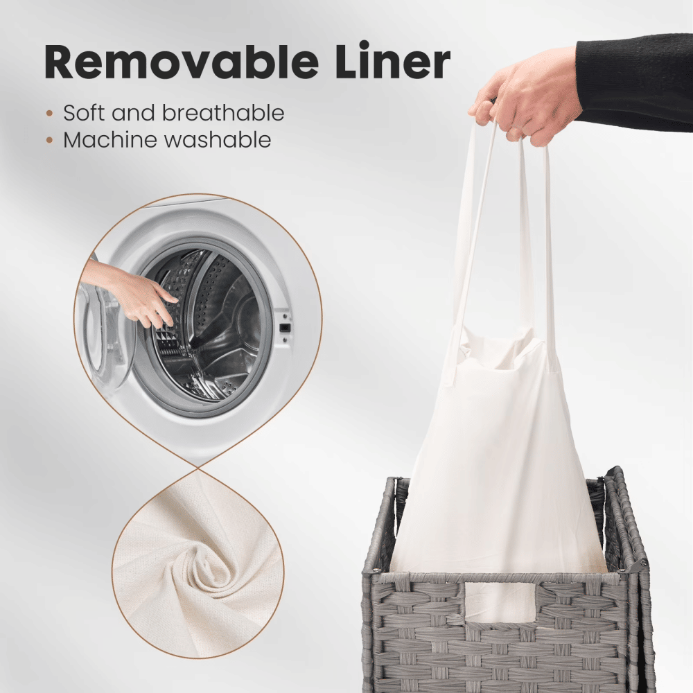 110L Laundry Hamper with Lid, Removable Liner – Gray