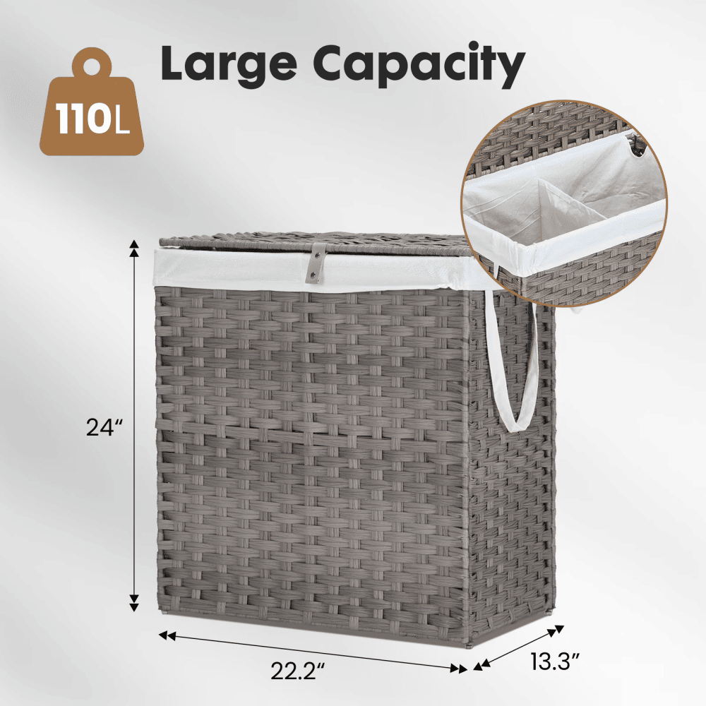 110L Laundry Hamper with Lid, Removable Liner – Gray