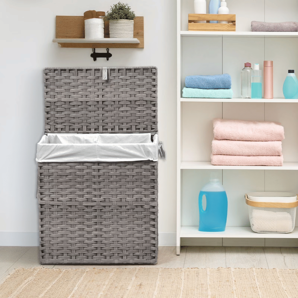 110L Laundry Hamper with Lid, Removable Liner – Gray