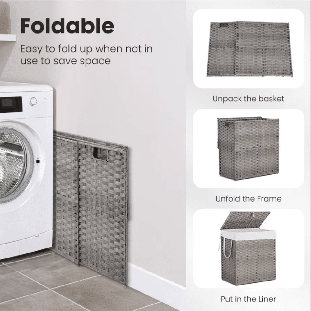 110L Laundry Hamper with Lid, Removable Liner – Gray