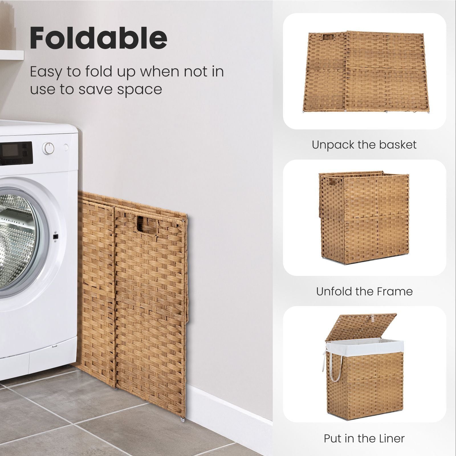 110L Laundry Hamper with Lid and Removable Liner